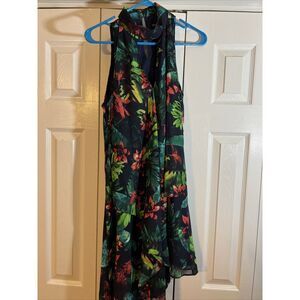 Maggy London Asymmetrical Tropics Chiffon Cocktail Dress w/ keyhole NWT Sz 8